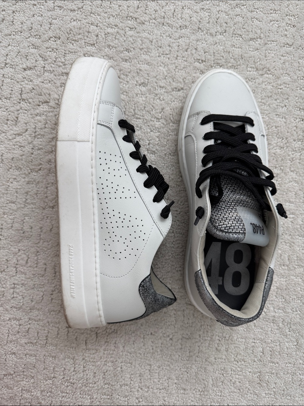 P448 White and Black Leather Sneakers